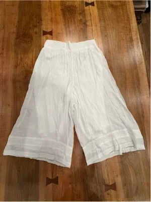 New Directions White Linen Blend Culottes Palazzo Pants Wide Leg Lace Trim Med M thumbnail 3