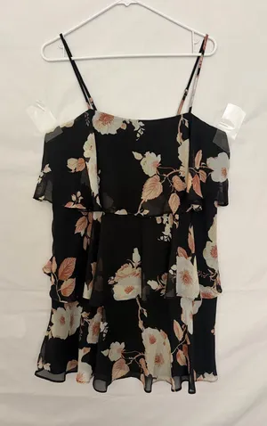 A New Day M Floral Tiered Cami Dress Black Cream Spaghetti Strap NWT(A922) thumbnail 1