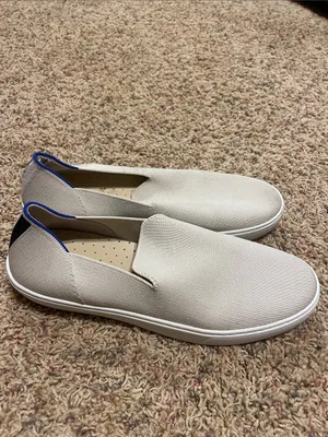 Rothy's Cream Knit Slip-On Loafers with Blue Heel Trim thumbnail 2