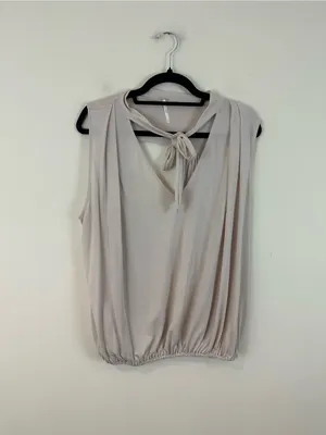 Free People Forget Me Knot Sleeveless Tie-Neck Blouson Top in Light Beige Large thumbnail 2