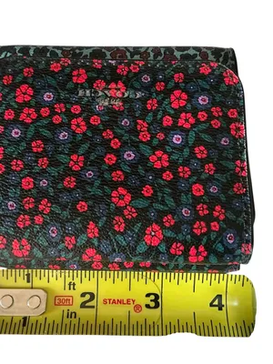 Coach trifold blue red floral coated leather wallet thumbnail 7