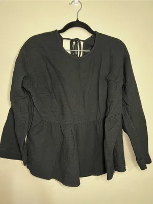 Madewell Black‎ Gauze Open Back Peplum Tie Long Sleeve Blouse thumbnail 2