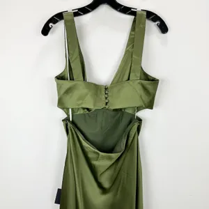 Lulus Unmatched Elegance Olive Satin Sleeveless Midi Dress Cocktail Party L NWT thumbnail 9