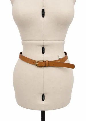 Michael Kors Brown Pebbled Leather Skinny Belt Gold Tone Buckle Size M thumbnail 1