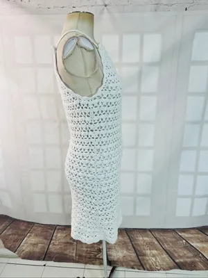 Lilly Pulitzer White Crochet Halter Tie Neck Cotton Midi Sheath Dress Size Small thumbnail 4