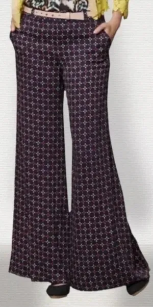 Anthropologie Cartonnier Pants Geometric Print Wide Leg Rayon Navy Blue Size 4‎ thumbnail 1