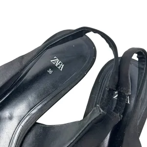 Zara Straple Flat‎ Shoes with Flowers Black Satin Rosette Size 36 US 5 thumbnail 6