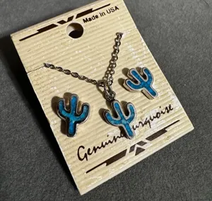 Genuine turquoise, cactus necklace and earrings thumbnail 1