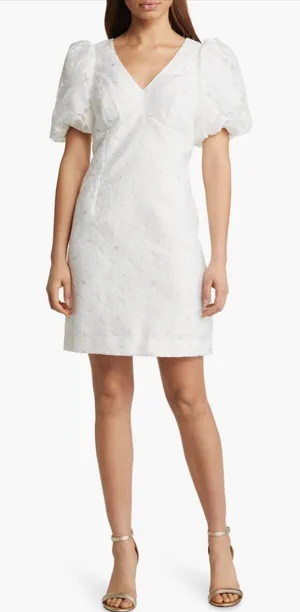 Lilly Pulitzer Citra Floral Embroidered Puff Sleeve Sheath Dress Women 00 White thumbnail 1