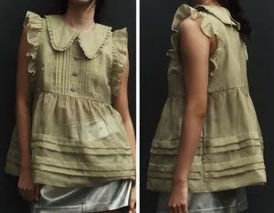 Anthropologie Maeve Peter Pan Collar Sheer Pintuck Babydoll Top, Size XS thumbnail 2