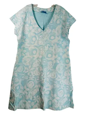 Fresh Produce Blue White Floral Swirl V-Neck Cotton Dress XXL Made in USA 21662 thumbnail 1
