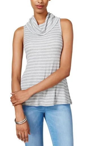 NWT Ultra Flirt Juniors Knit Sleeveless Cowl-Neck Top 3C222MC Gray M thumbnail 1