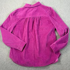 LOFT Magenta Corduroy Button Down Top Womens Medium Peter Pan Collar Puff Shoule thumbnail 9