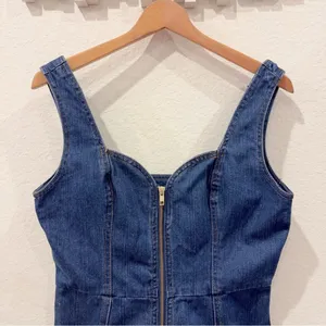 Honey Punch Vintange Blue Wash Cotton Denim Zip Mini Dress Size M Preowned thumbnail 3