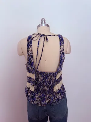Free People Blue Floral Open Back Tank thumbnail 4
