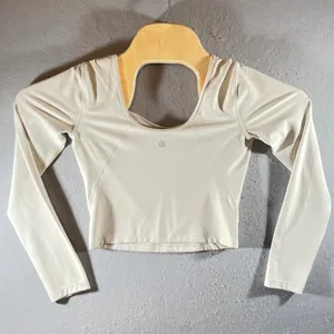 88 |‎ Lululemon Align Long Sleeve Beige Tan VNeck Cropped Womens 4 Balletcore thumbnail 2