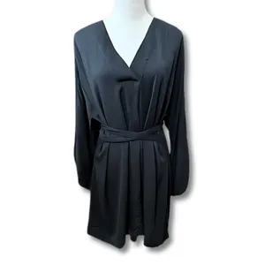 H&M Black Tie Belt Long Sleeve Neck Mini Dress Minimalist Style XS NWOT Office thumbnail 2