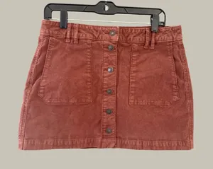 American Eagle‎ Rust Brown Corduroy Super Hi-Rise Button Front Mini Skirt 10 thumbnail 1