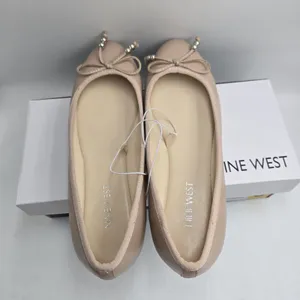 Nine West Women’s Beige Nude Ballet Flats Slip-On Round Toe Bow Bead Size 8 NIB thumbnail 2