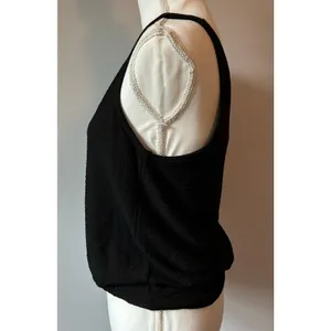 By Anthropologie Classic Black Gathered Breathable Tank Top Size Medium thumbnail 3