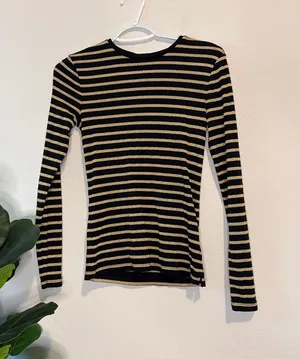 Lauren Ralph Lauren Black & Metallic gold Striped long sleeve Top small thumbnail 1