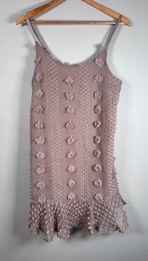 &merci Mini Dress Womens S Pink 3D Floral Pom Pom Textured Ruffle whimsical thumbnail 1