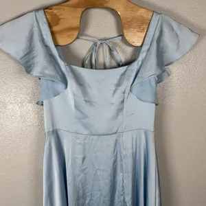 NEW Azazie Bondi Bridesmaid Dress Womens Sz A10 Sky Blue Satin Formal Maxi Slit thumbnail 2