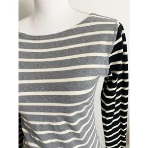 J. Crew • White Grey Black Striped Boatneck Top thumbnail 2