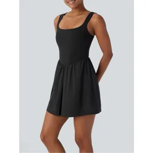 NWT Halara Breezeful Square Neck Active Dress M Black Built In Shorts Pockets thumbnail 15