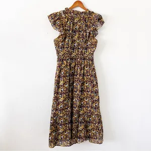 Anthropologie Othilia Aleksia Floral Boho Mustard Purple Ruffle Cottagecore Maxi Dress thumbnail 9