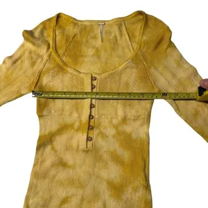 Y2K Free People XS Button Hanley Top‎ 3/4 Sleeve Gold Yellow Pointelle Coquette thumbnail 9