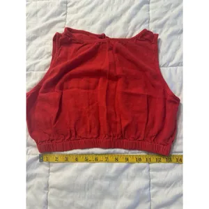 Petal & Pup Red Linen Crop Top Women's Large Sleeveless High Neckline Patriotic thumbnail 4