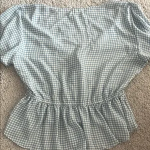 Altar'd State Blue and White Flutter Sleeve Peplum Blouse thumbnail 2