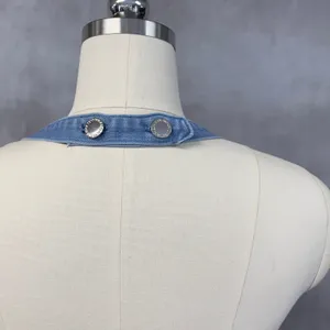 Denim Blvd‎ Halter Top Women Large Blue Stretch Crop Y2K Indie Boho Baddie Retro thumbnail 3
