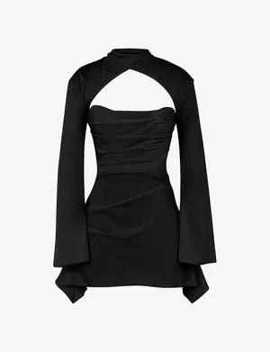 House of CB Toira Black Draped Corset Satin Cutout Mini Dress XS thumbnail 2