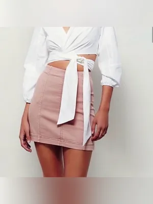 Free People Modern Femme Dusty Rose Denim Mini Skirt‎ thumbnail 8