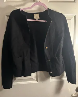 Sioni Black Crew Neck Button Up Cardigan Sweater with Patch Pockets Size XS thumbnail 1