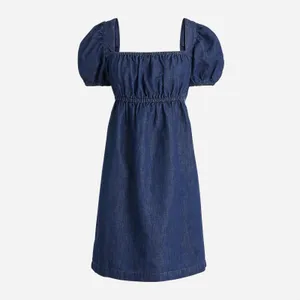 New! J. Crew Square-neck Puff Sleeve denim chambray mini dress size 8 thumbnail 2