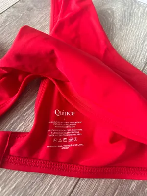New Quince Italian High-Rise Bikini Bottom & Plunge Top in RED - Large MSRP $50 thumbnail 3