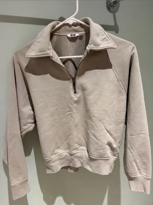 Uniqlo Tan Zip-Neck Pullover thumbnail 1