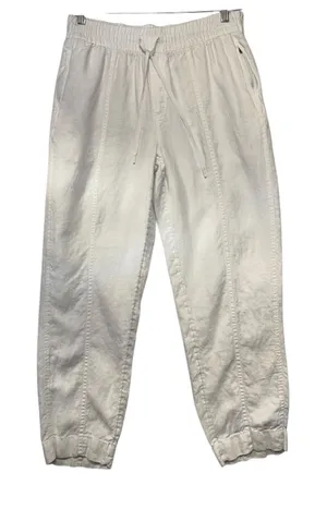 Athleta White 100% Linen Jogger Pants Small Drawstring Elastic Waist Tapered Leg thumbnail 1