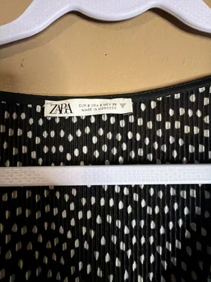 Zara Black and White Polka Dot Pleated Long Sleeve Peplum Crop Blouse thumbnail 2
