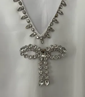 White TCEC Rhinestone Bow Mini Dress thumbnail 6