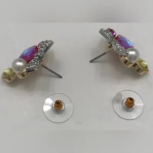 Betsey Johnson Heart & Bow Cluster Stud Earrings Crystal & Faux Pearl NWT thumbnail 6