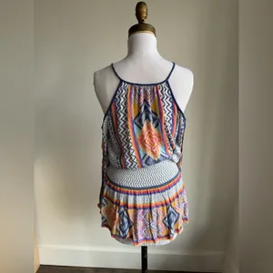 LULUMARI MULTICOLOR GEOMETRIC LONG SLEEVE COLD SHOULDER SWIM COVERUP thumbnail 7