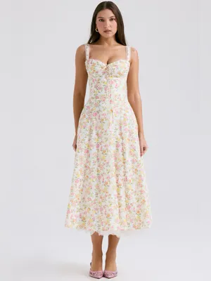 House of CB Rosalee Ivory Meadow Print Cotton Bustier Sundress XS thumbnail 4