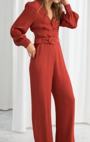 & Other Stories Flare Leg Lightweight Jumpsuit Outing Rust Red Sz 2‎ thumbnail 1