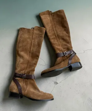 VIA SPIGA Brown Suede Leather Buckle Zip Boots Size 5.5 thumbnail 1