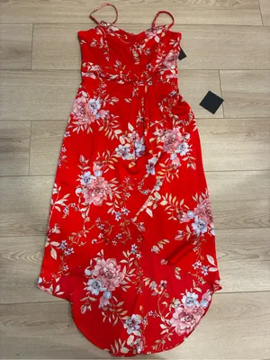 NWT Lulus Women’s My Favorite Day Red Floral Tulip Skirt Midi Dress Size S thumbnail 3
