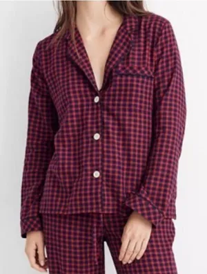 Madewell red gingham pajama top check long sleeve top size small thumbnail 1